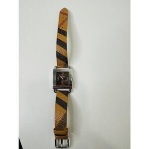 Coach Silver Square Bronze Face Watch Tan Plaid Watchband